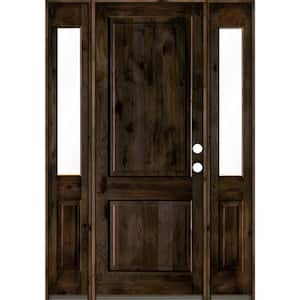 64 in. x 96 in. Rustic Knotty Alder Left-Hand/Inswing Clear Glass Black Stain Square Top Wood Prehung Front Door
