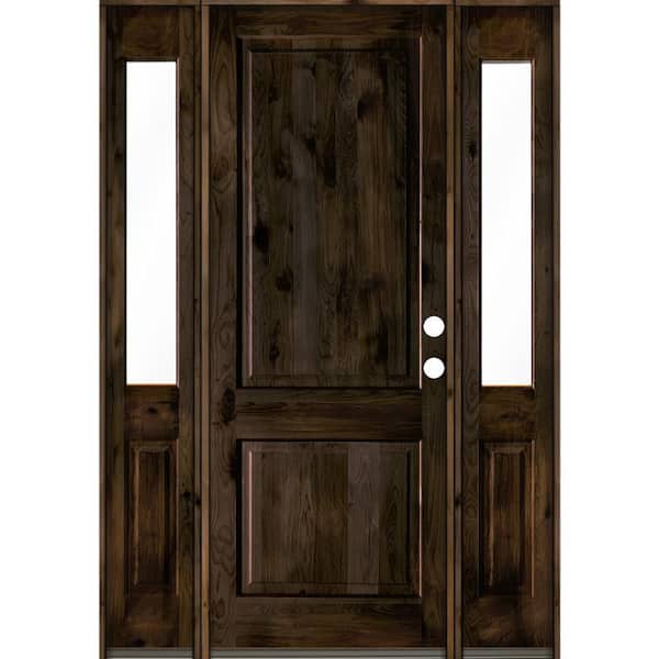 Krosswood Doors 64 in. x 96 in. Rustic Knotty Alder Left-Hand/Inswing Clear Glass Black Stain Square Top Wood Prehung Front Door