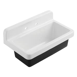 Petra Galley 33 in. Wall Mount Single Bowl Cast Iron Sink with 2-Faucet Holes