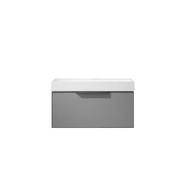 ROSWELL Vegadeo 36 in. W x 18.1 in. D x 19.8 in. H Single Sink Bath Vanity in Grey with White Integral Sink Top