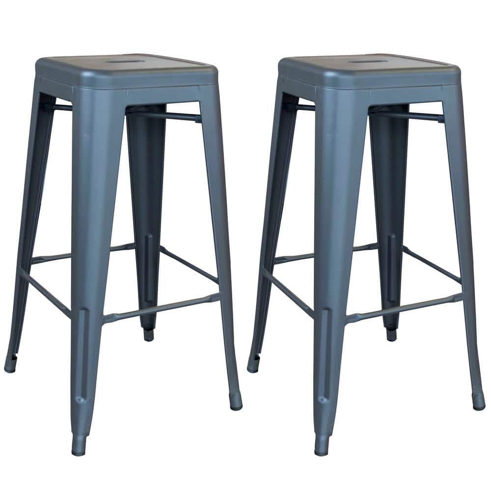 Gunmetal Silver 30" Metal Stackable Bar Stools Set