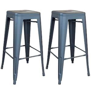 30 in. Gunmetal Metal, Backless, Zinc Plated, Outdoor Use Bar Stool (Set of 2)