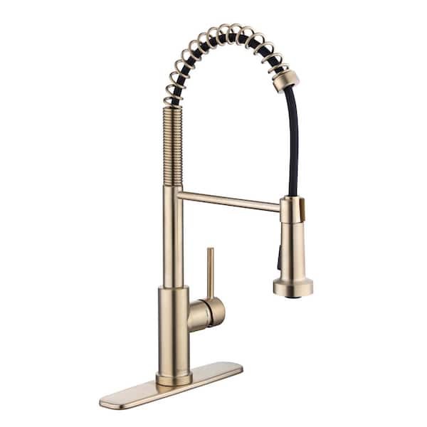 Glacier Bay Paulina Single-Handle Spring Neck Pull Down Sprayer Kitchen Faucet in Matte Gold