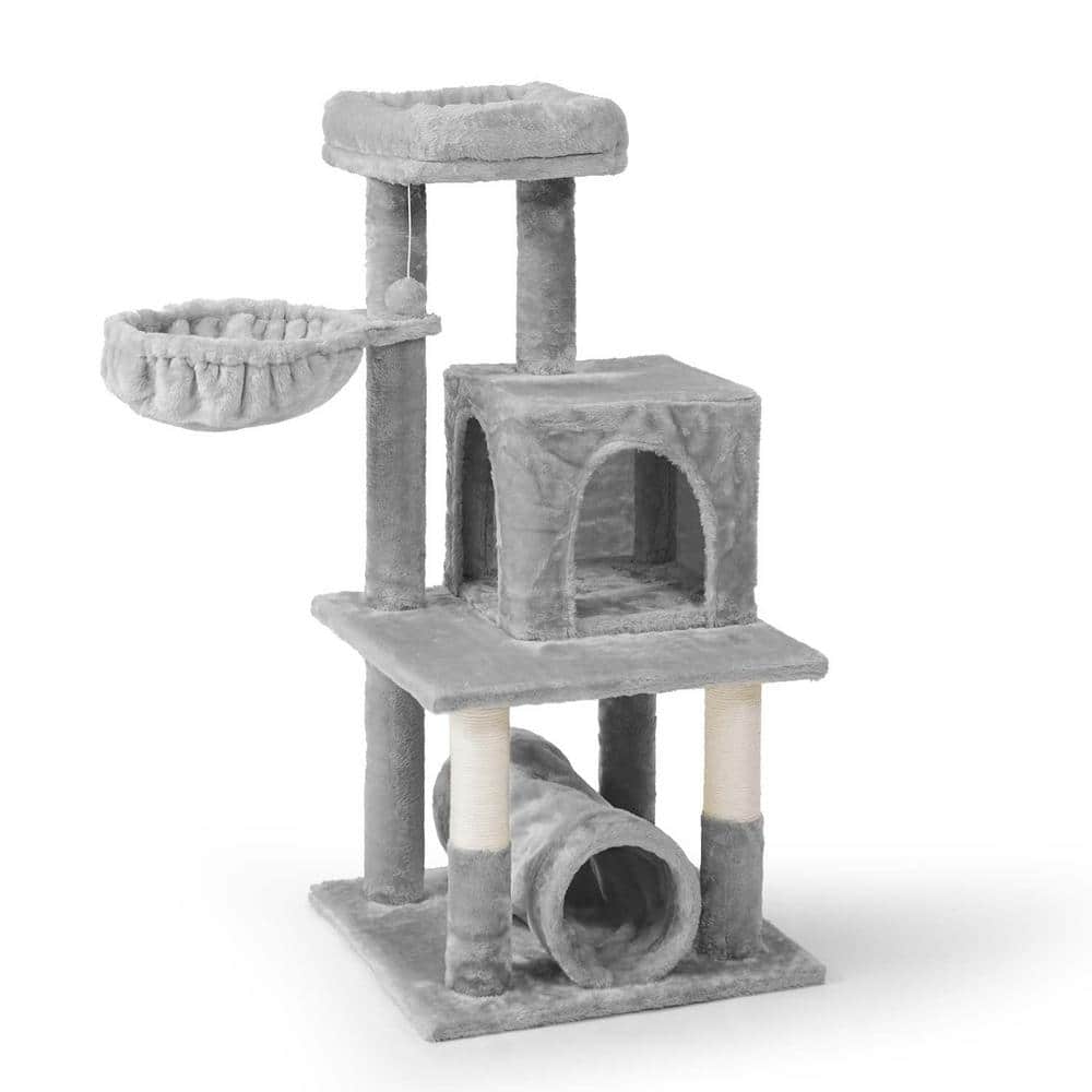 40'' Light Gray Multi-Level Cat Activity Tree with Sisal Posts