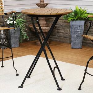 28 in. Brown Round Wood Bar Height Outdoor High Top Table