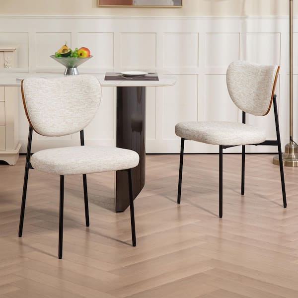 Glamour Home Bethel Beige Washed Woven Fabric Dining Chair with Black Metal Legs Set of 2