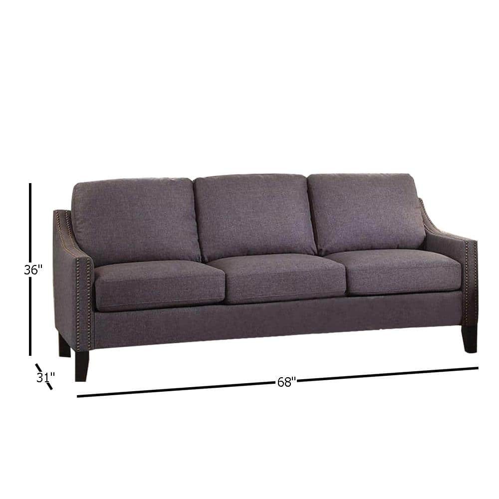 Zapata Gray Linen Sloped Arm Sofa with Nailhead Trim
