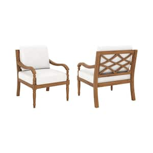 Savannah Brown Wood Outdoor Lounge Chair with White Cushions(2-pack)