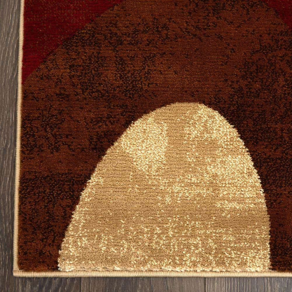 Elegant Abstract Swirl Tufted Area Rug, Brown/Red, 9' x 12'