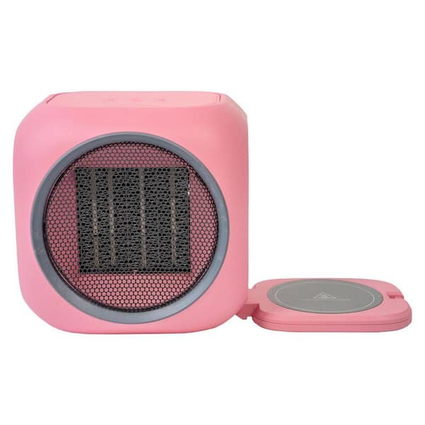 800-Watt 2-in-1 Space Heater and Smart Mug Warmer for coffee tea, milk, w/ 12H Auto Shut Off Electric Fan Heater in Pink