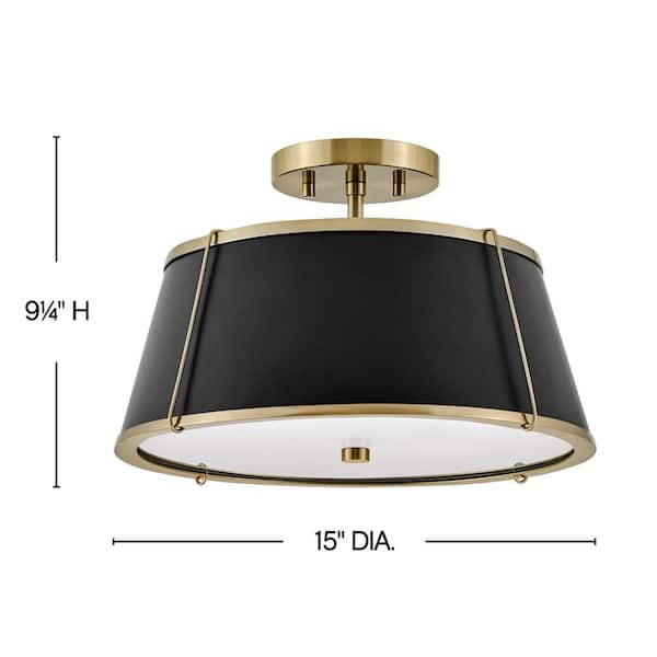 HINKLEY - Clarke 15 in. 2-Light Warm Brass Semi-Flush Mount with Metal Shade
