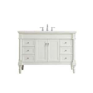 Simply Living 48 in. W x 21.5 in. D x 35 in. H Bath Vanity in Antique White with Ivory White Engineered Marble