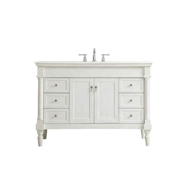 Unbranded Simply Living 48 in. W x 21.5 in. D x 35 in. H Bath Vanity in Antique White with Ivory White Engineered Marble