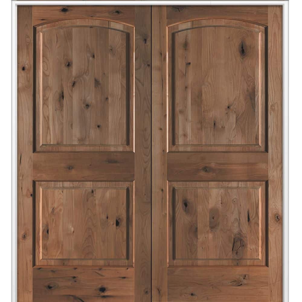 60 in. x 80 in. Rustic 2-Panel Arch Top Universal True Black Stain Knotty Alder Wood Double Prehung Interior Door price history on PriceWatchPro