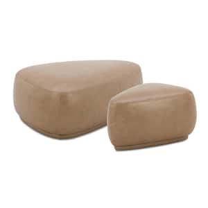 Pebble 44 in. and 26 in. Rounded Triangle Cocktail Ottoman Set, Tuscan Tan Brown Top Grain Leather