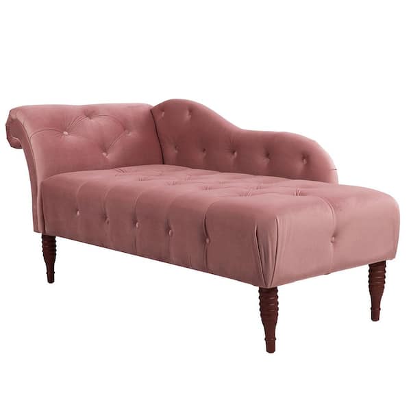 Jennifer Taylor Samuel Traditional Ash Rose Pink Satin Velvet Right Arm Facing Tufted Roll Arm Indoor Living Room Chaise Lounge Chair