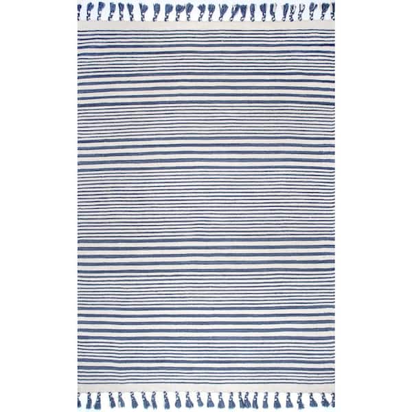 nuLOOM Rose Stripe Cotton Flatweave Tassel Dark Gray 6 ft. x 9 ft. Indoor Area Rug
