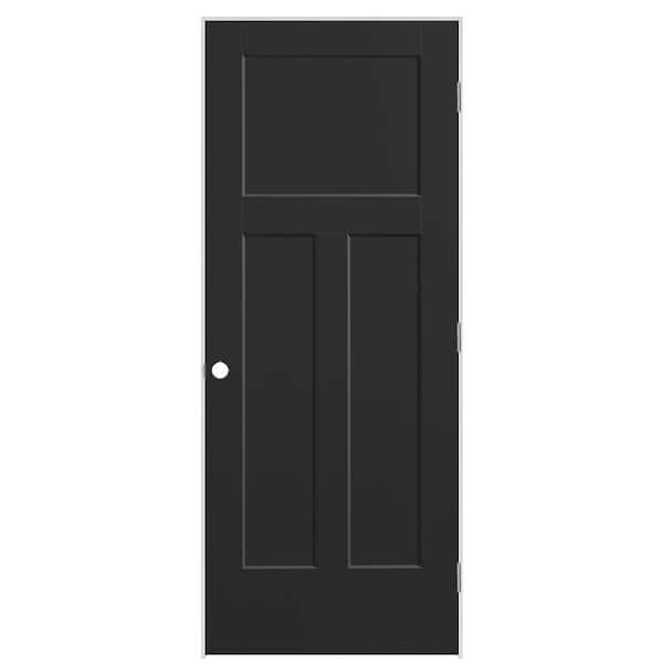 Masonite 32 in. x 80 in. 3-Panel Winslow Left-Hand Hollow Core Jet Black Molded Composite Single Prehung Interior Door