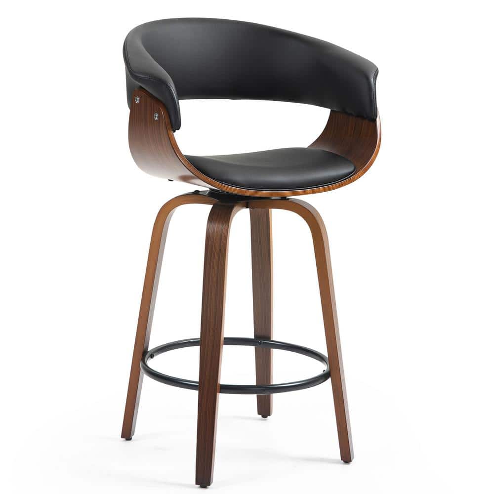 Beale Black Faux Leather Counter Stool with Walnut Wood Legs