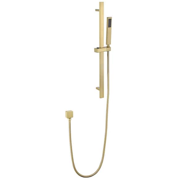 1-Spray Deluxe Wall Bar Shower Kit with Hand Shower Stainless Steel Wall Mount Adjustable Holder Set in Brushed Gold