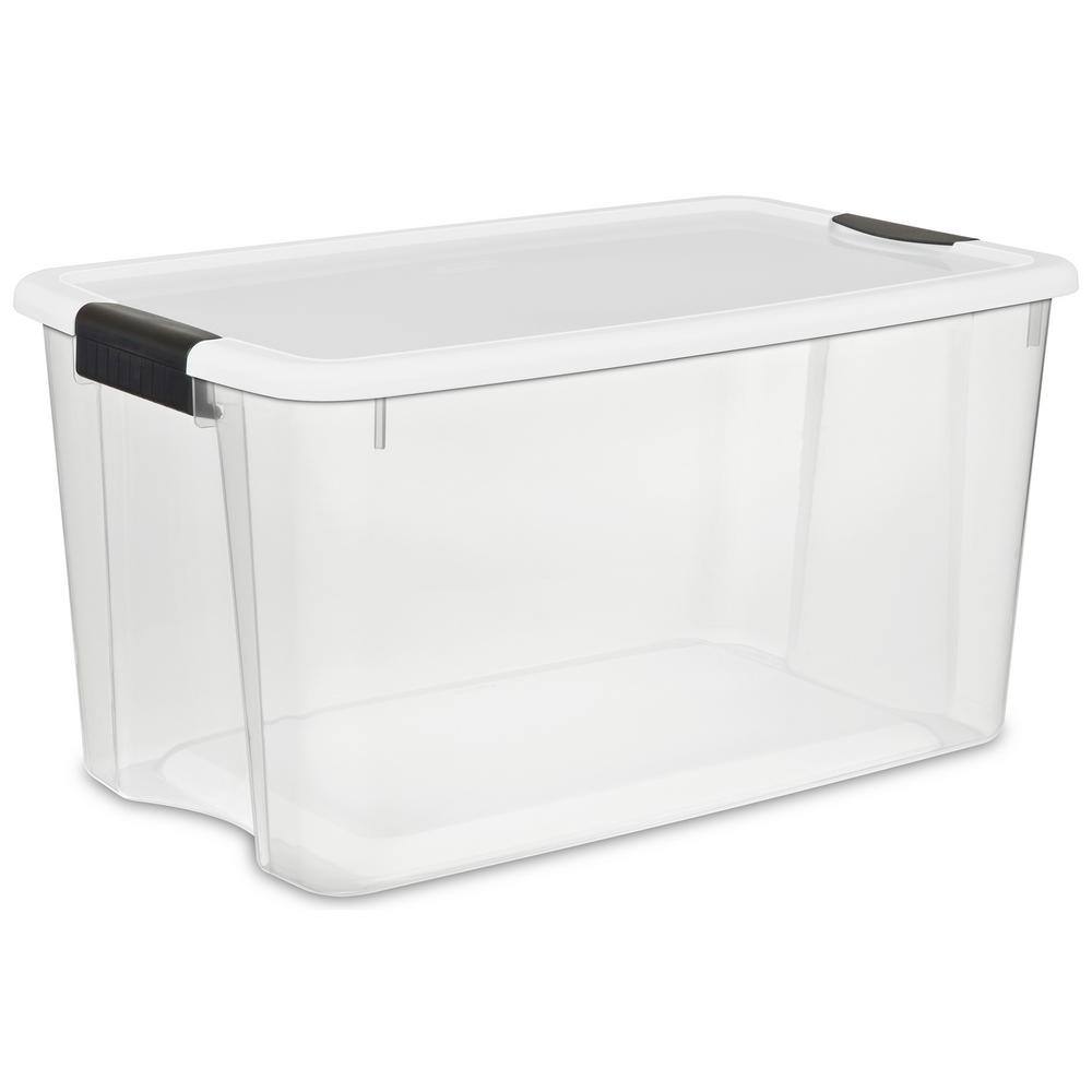 Clear 70 Quart Stackable Plastic Storage Bin with White Lid