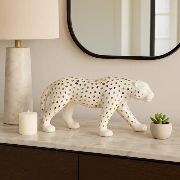 Liv & Skye White/Gold 14.25 in. x 7.25 in. Stoneware Walking