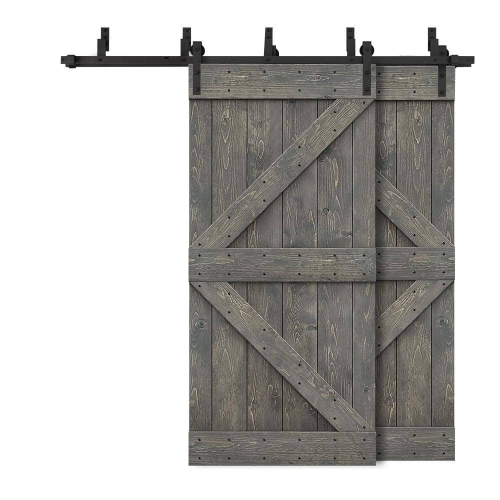 96 in. x 84 in. K Bypass Weather Gray Stained DIY Solid Wood Interior Double Sliding Barn Door with Hardware Kit price history on PriceWatchPro