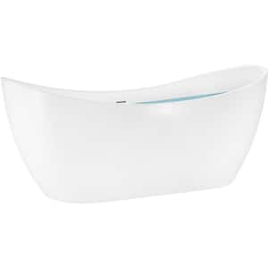 59 in. Acrylic Center Drain Oval Double Slipper Flatbottom Freestanding Bathtub in Glossy White