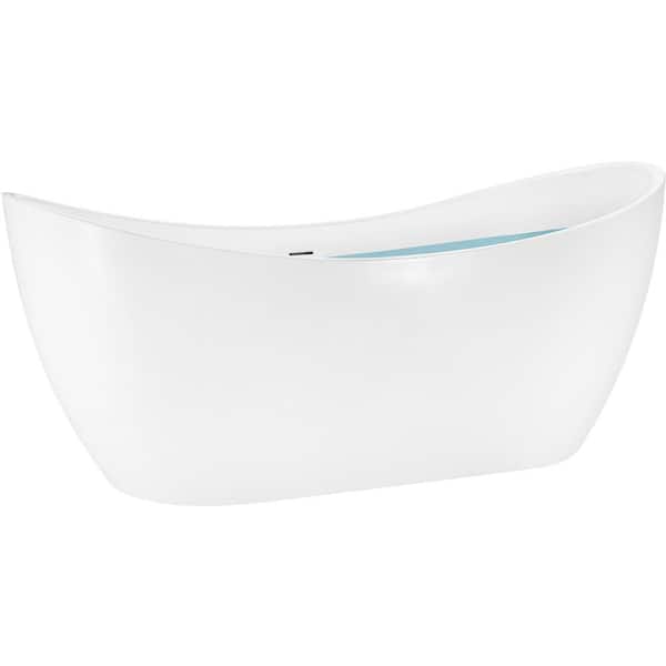 AKDY 59 in. Acrylic Center Drain Oval Double Slipper Flatbottom Freestanding Bathtub in Glossy White