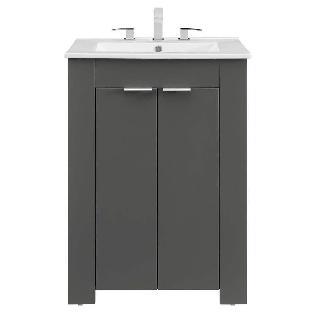 Maybelle 24" Gray White Melamine Bathroom Vanity with Ceramic Sink