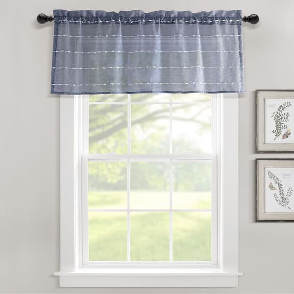 HOMEBOUTIQUE Farmhouse Textured Sheer Valance Navy Single 52x18+2 ...