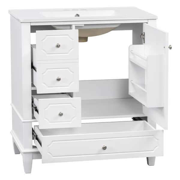 30 in. W Single Sink Freestanding White Bath Vanity with White Ceramic Top and Soft-Close Door Unassembled