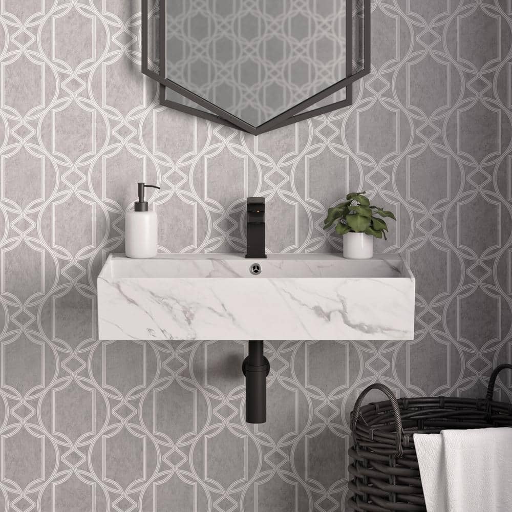 Claire 22" White Marble Ceramic Wall-Mount Bathroom Sink