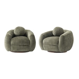 Tribeca Modern Olive Green Chenille Upholstered Accent Armchair Set of 2