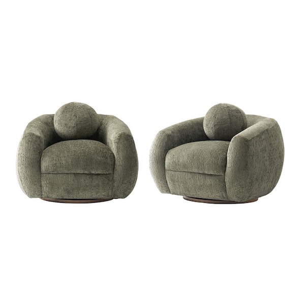 Manhattan Comfort Tribeca Modern Olive Green Chenille Upholstered Accent Armchair (Set of 2)