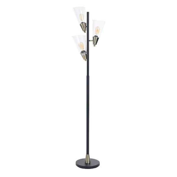 StyleCraft 70.25 in. Black Contemporary 3-Light Tree Floor Lamp
