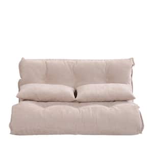 Beige Polyester Fabric Adjustable Folding Futon Sofa Chaise Lounge with 2-Pillows
