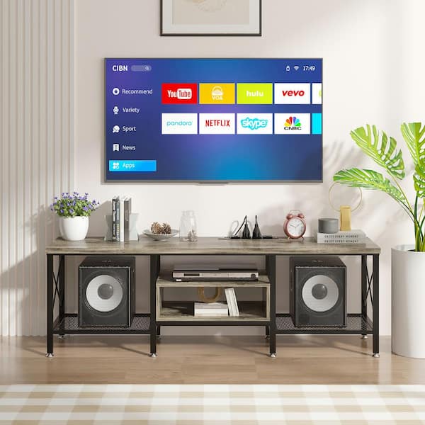 VECELO TV Stand with Power Outlets, Gray TV Console for 65 in. Industria Media Entertainment Center with Charging Station