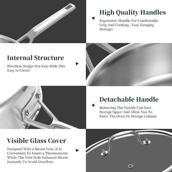 Tri-Ply Stainless Steel 6 qt. 12 in. Deep Saute Pan with Lid
