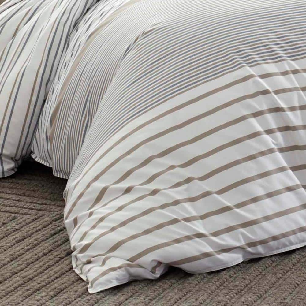 Full/Queen Sandstone and Ivory Cotton Stripe Duvet Cover Set