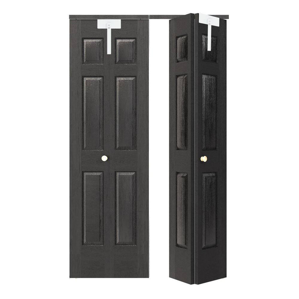 48 in. x 80 in. Black Primed 6-Panel Hollow Core Wood Bi-Fold Door, Honeycomb Core, with Hardware Kit, Lock Incl. price history on PriceWatchPro