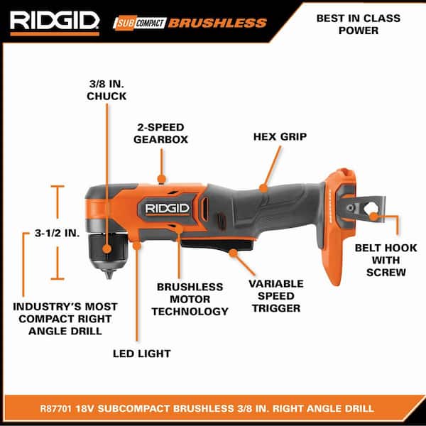 RIDGID 18V SubCompact Brushless Cordless 3/8 in. Right Angle Drill