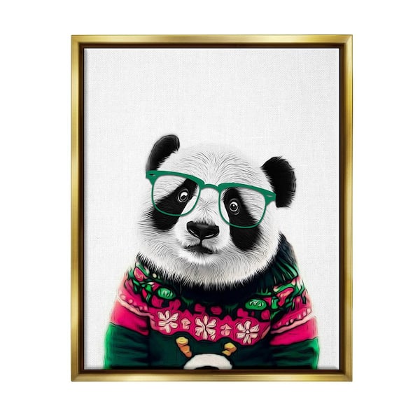 Stupell Industries Panda in Holiday Sweater by Annalisa Latella 1 Piece Floater Frame Graphic Print Animal Poster Art Print 31 in. x 25 in.