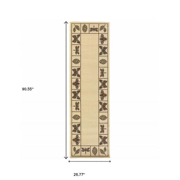 Brown, Ivory 2 ft. x 8 ft. Loomed Abstract Polypropylene Rectangle Indoor/Outdoor Area Rug