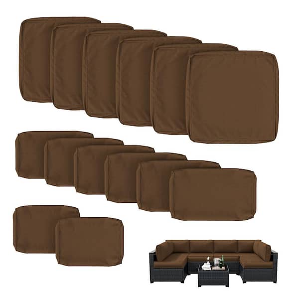 14-Pieces Patio Cushion Covers Replacement with Zipper for Sectional Sofa Set, Slipcovers for Outdoor Cushions Chocolate