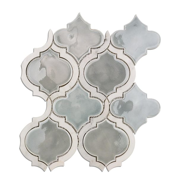 Delphi Arabesque Arctic Blue 3 in. x 0.39 in. Glazed Ceramic Mosaic Tile Sample