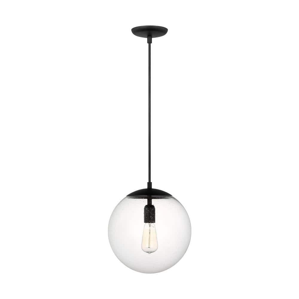 Midnight Black Globe Pendant Light with Clear Seeded Glass Shade