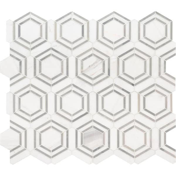 MSI Georama Grigio 13 in. x 11 in. x 10mm Polished Marble Mesh-Mounted Mosaic Tile (9.99 sq. ft. / case)