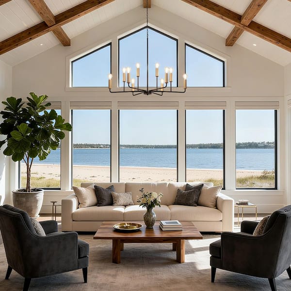 Modern Transitional 39.8 in. 10-Light Candlestick Black Chandelier, Large Dark Gold Chandelier Lighting for Living Room