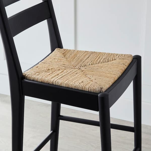 30.8 in. Hamlin Natural Woven Bar Stools in Black (Set of 2)
